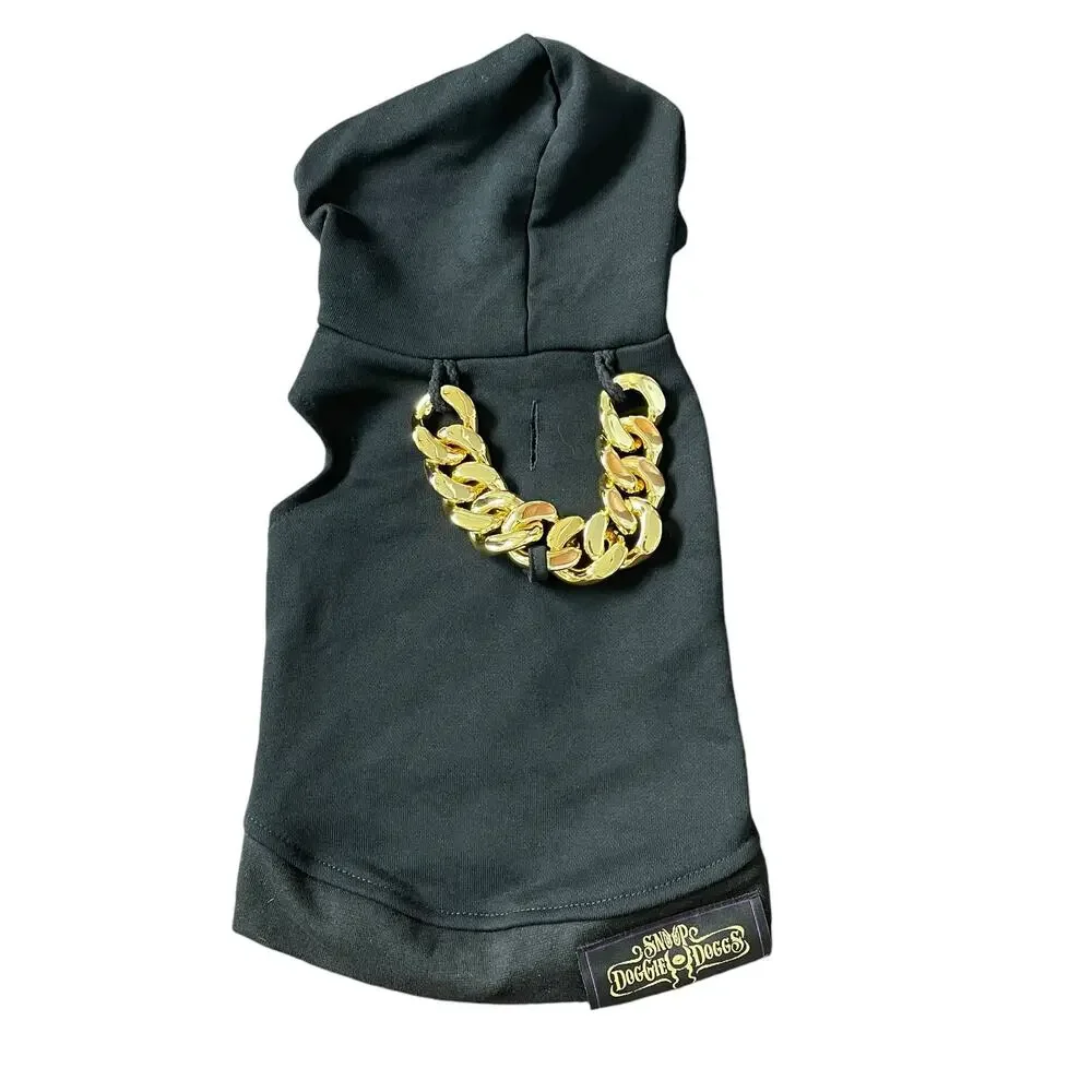 Snoop Doggie Doggs Deluxe Pet Hoodie Off The Chain XS New X-Small Black Gold